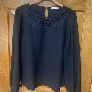 Elegant Black Lace Detail Blouse